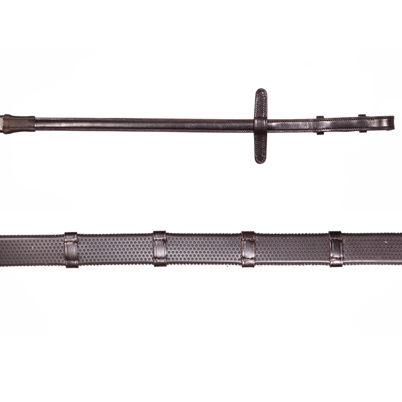 Henry James Small Pimple Hybrid Rubber Reins with Leather Stoppers - Havana Brown